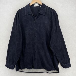 MARIO CALDI Shirt Mens XL Check Print Corduroy Button Up Long Sleeve Blue Italy